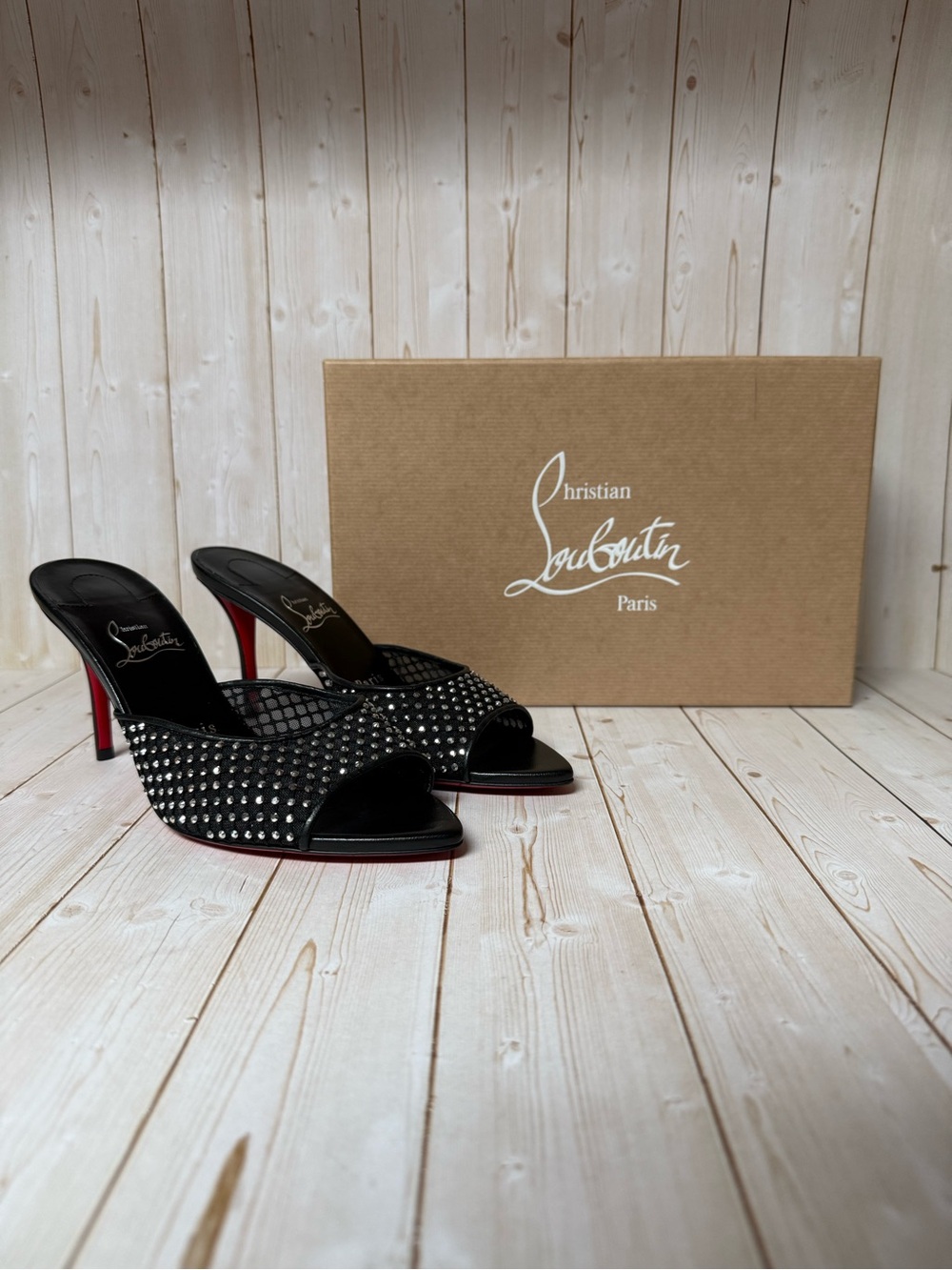 Christian Louboutin Apostropha Crystal Embellished Sandal Black Sz 37 / 7